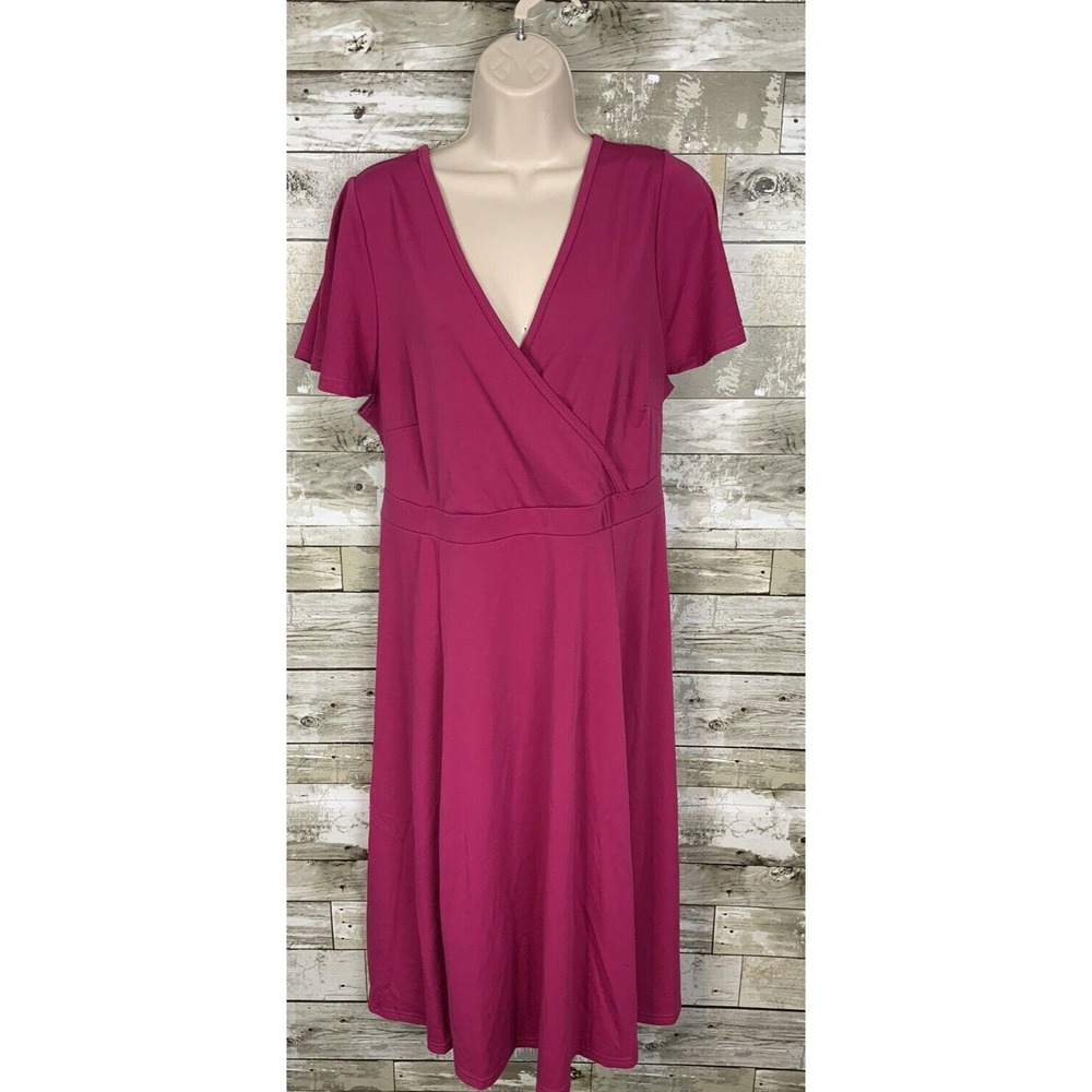 Womens Pink Wrap V Neck Short Sleeve‎ Dress Ties at Waist Size 2XL